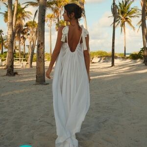 Pitusa Low Back Satin Strap Maxi Dress in White Petite